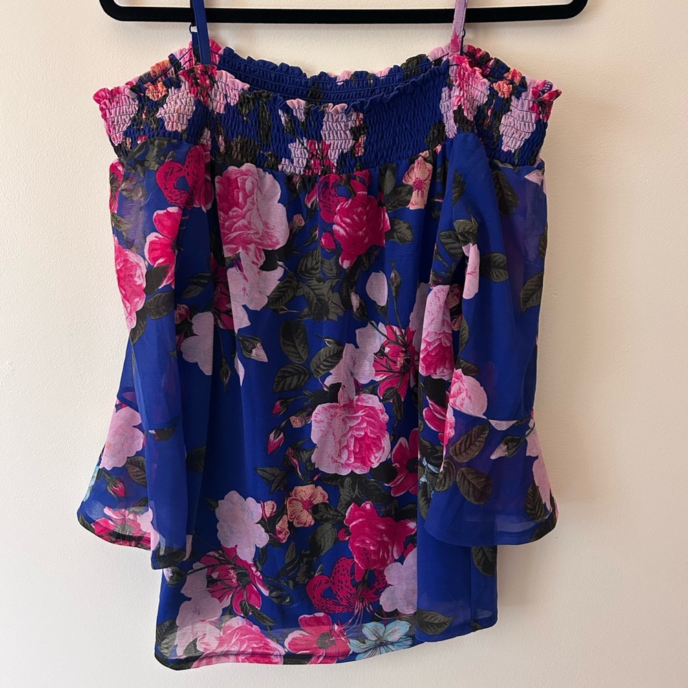 INC International Concepts Blue and Pink Floral Blouse